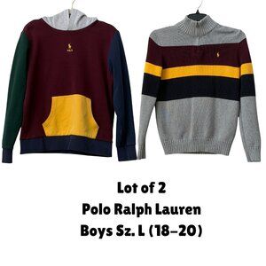 Polo Ralph Lauren Lot of Striped Quarter Zip Sweater & Color Block Hoodie Sz. XL